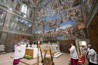 The mass was held inside the Sistine Chapel, famous for its frescoes by Michelangelo